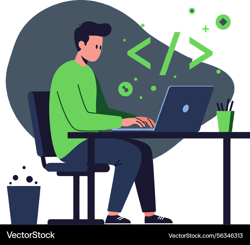 Junge Mann Programmierung auf Laptop mit Codierung Junge Mann Programmierung auf Laptop mit Codierung vektorbild