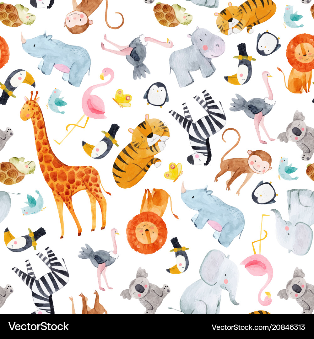 Safari animals watercolor pattern Safari animals watercolor pattern vector image