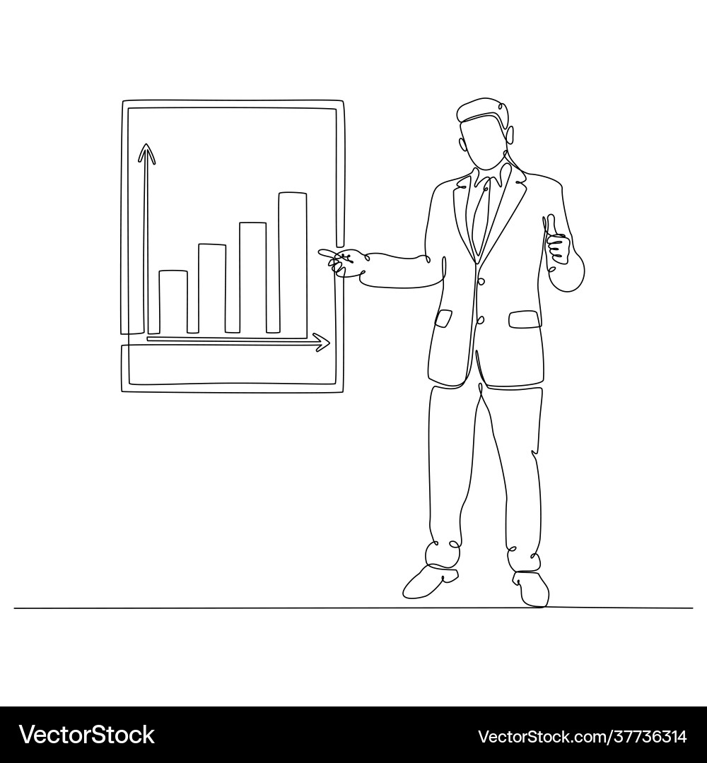 Continuous line drawing businessman explaining Continuous line drawing businessman explaining Vector Image