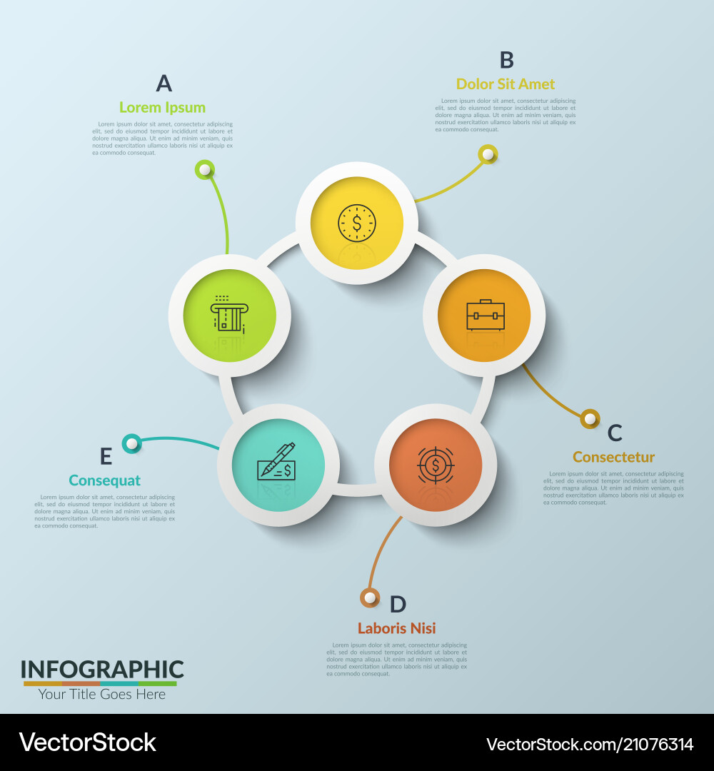 Ring-like diagram with 5 bright round elements Vector Image