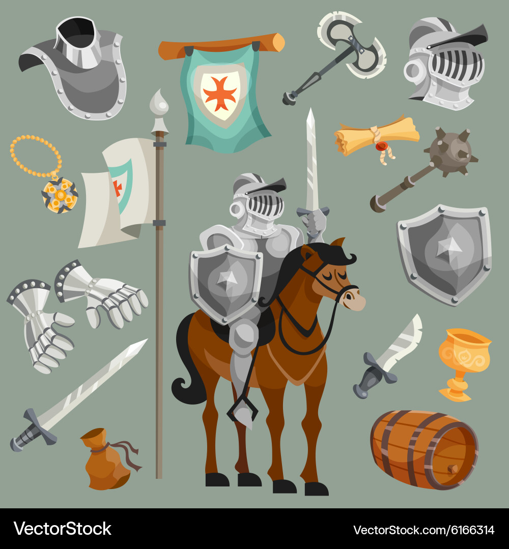 Ritter Cartoon Icons Set vektorbild