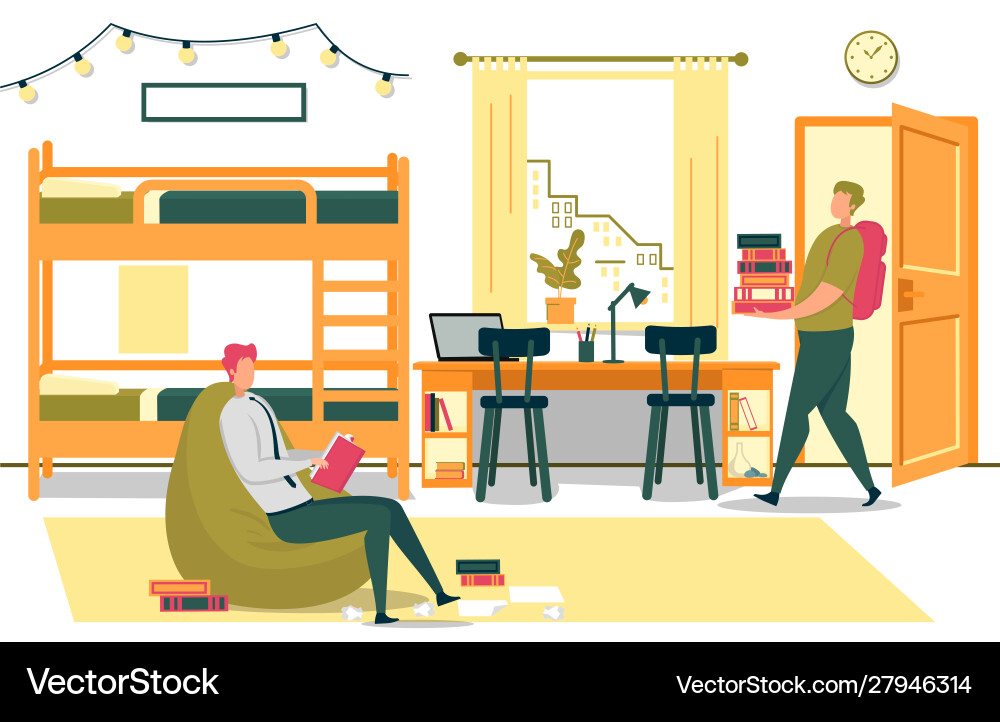 University students prepare for exams in dormitory vector image