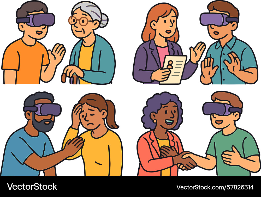 Virtual reality interactions between different Virtual reality interactions between different Vector Image
