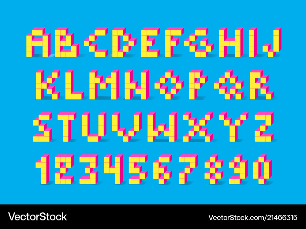 Retro Pixel Block Font vector image