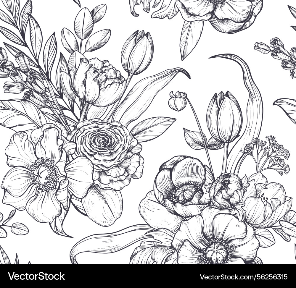 Seamless pattern with bouquets of spring Vector Image
