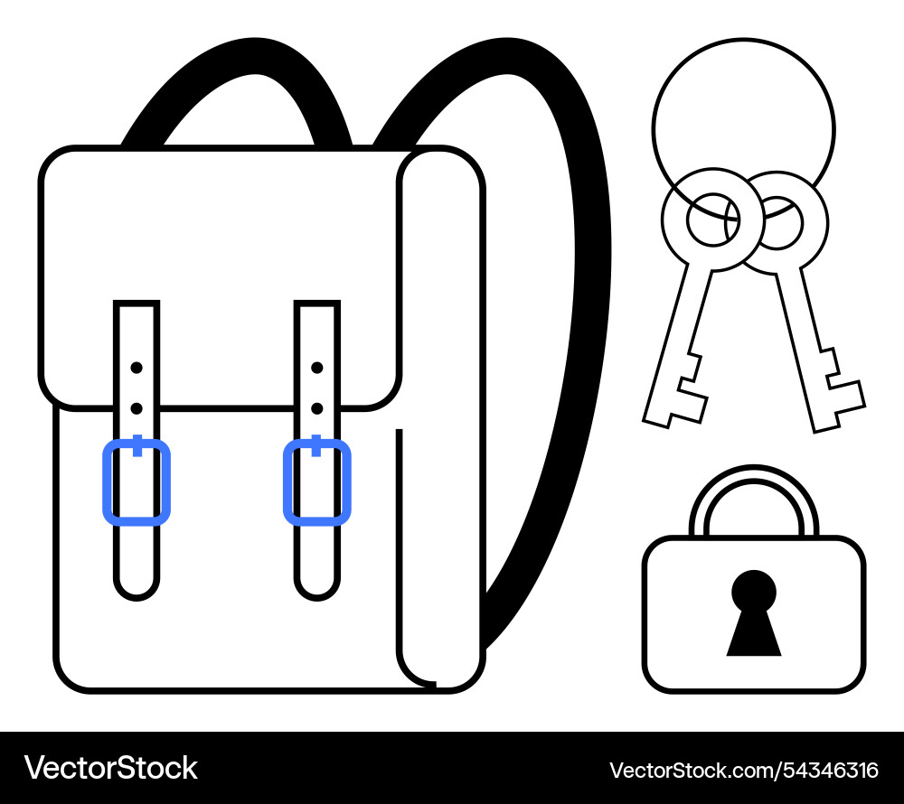 Backpack with secured straps lock and keys Vector Image