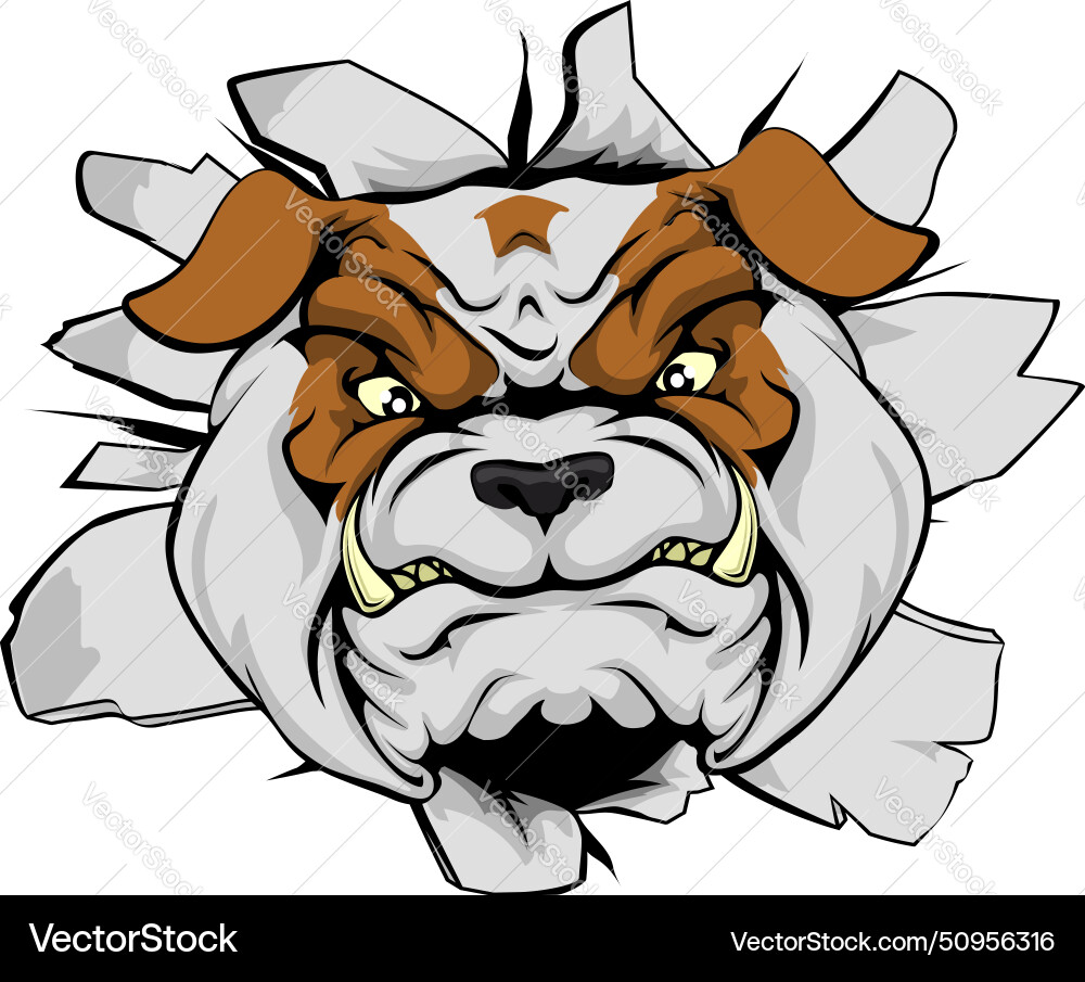 Bulldog head crashing through wall vector image