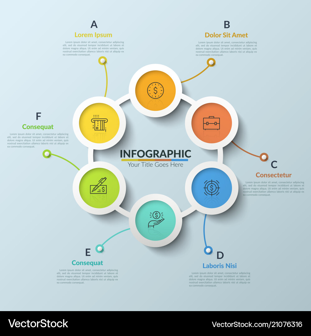 Circular chart with 6 multicolored round Circular chart with 6 multicolored round vector image
