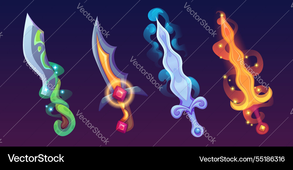 Magic game swords set Royalty Free Vector Image
