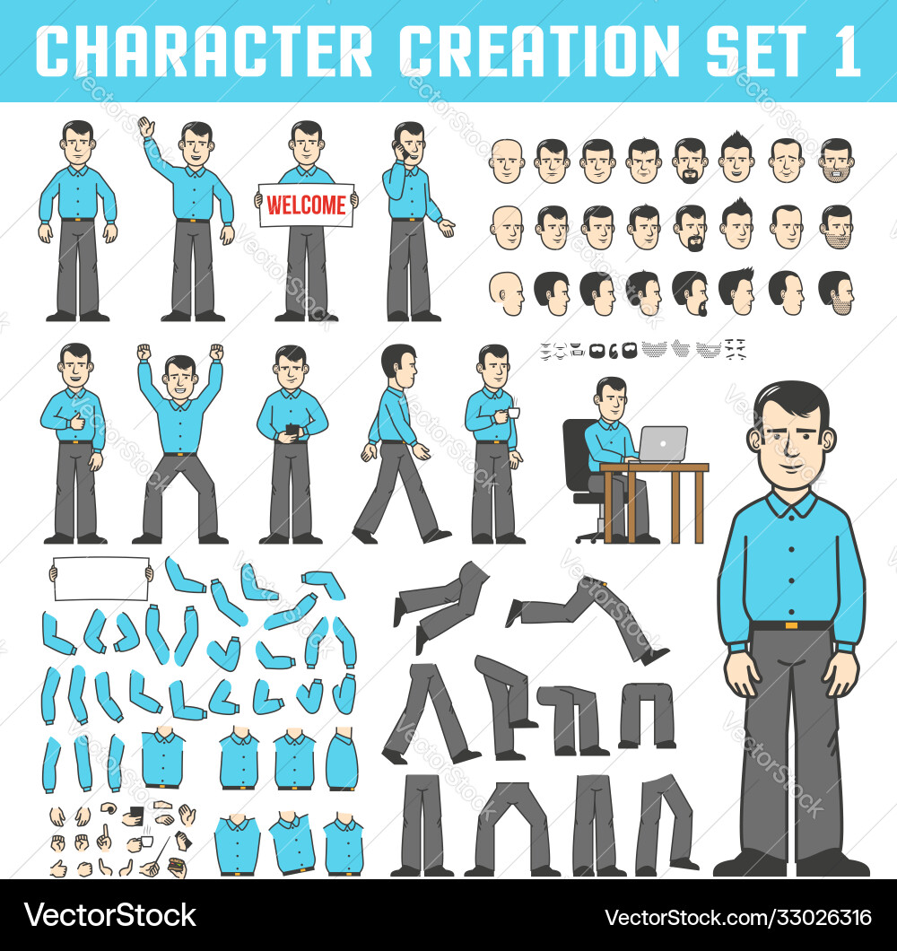 Man Character Set - Various Poses vector image