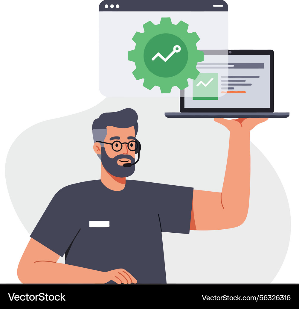 Man with Analytics Laptop Vector Image