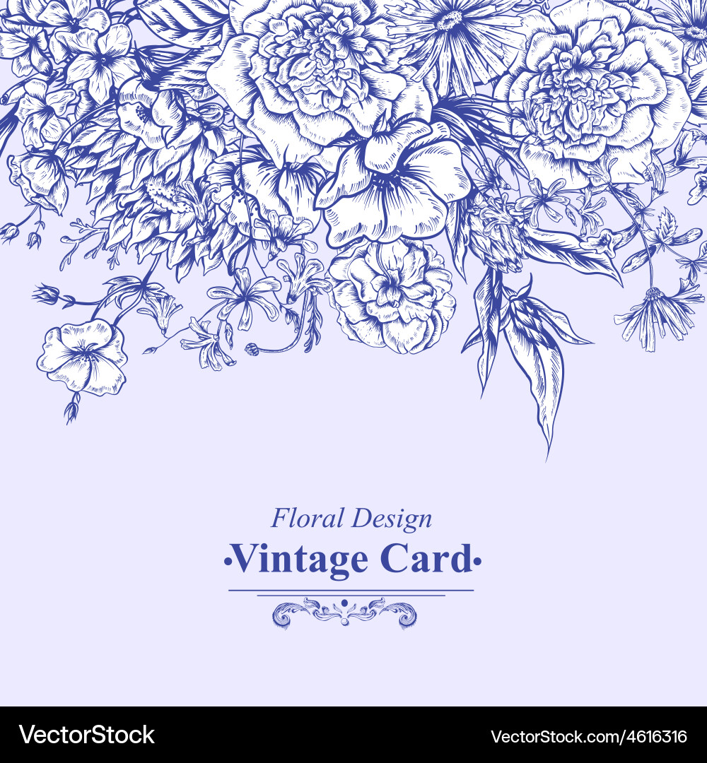 Monochrome retro summer floral greeting card Vector Image