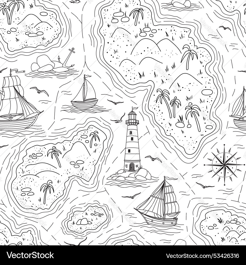 Sea map seamless pattern linear nautical Vector Image