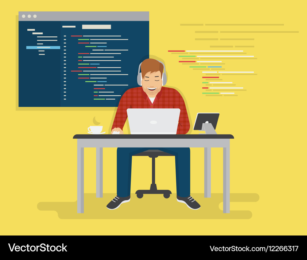 Man Working on Laptop - Coding vector image