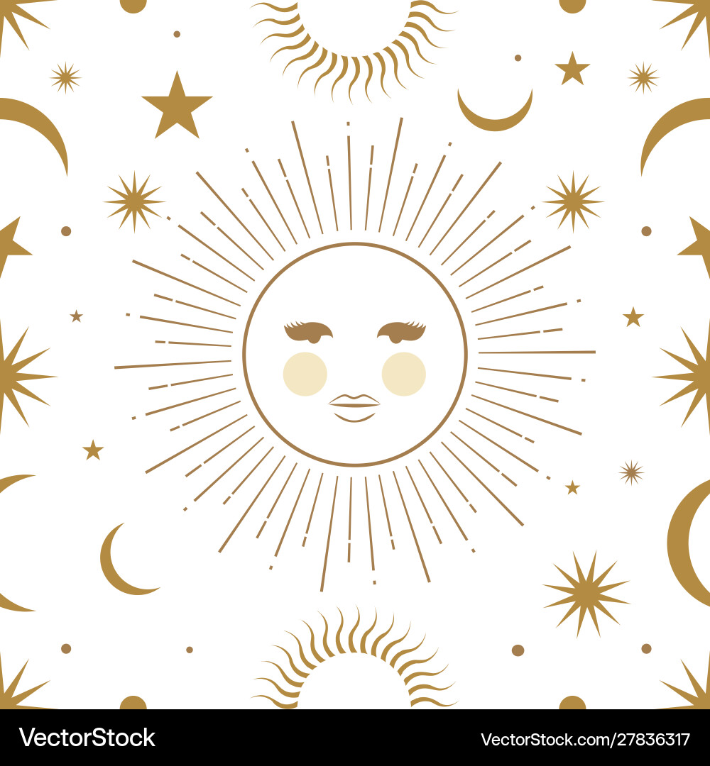 Mond Sonne und Sterne nahtlose Ziermuster Mond Sonne und Sterne nahtlose Ziermuster vektorbild