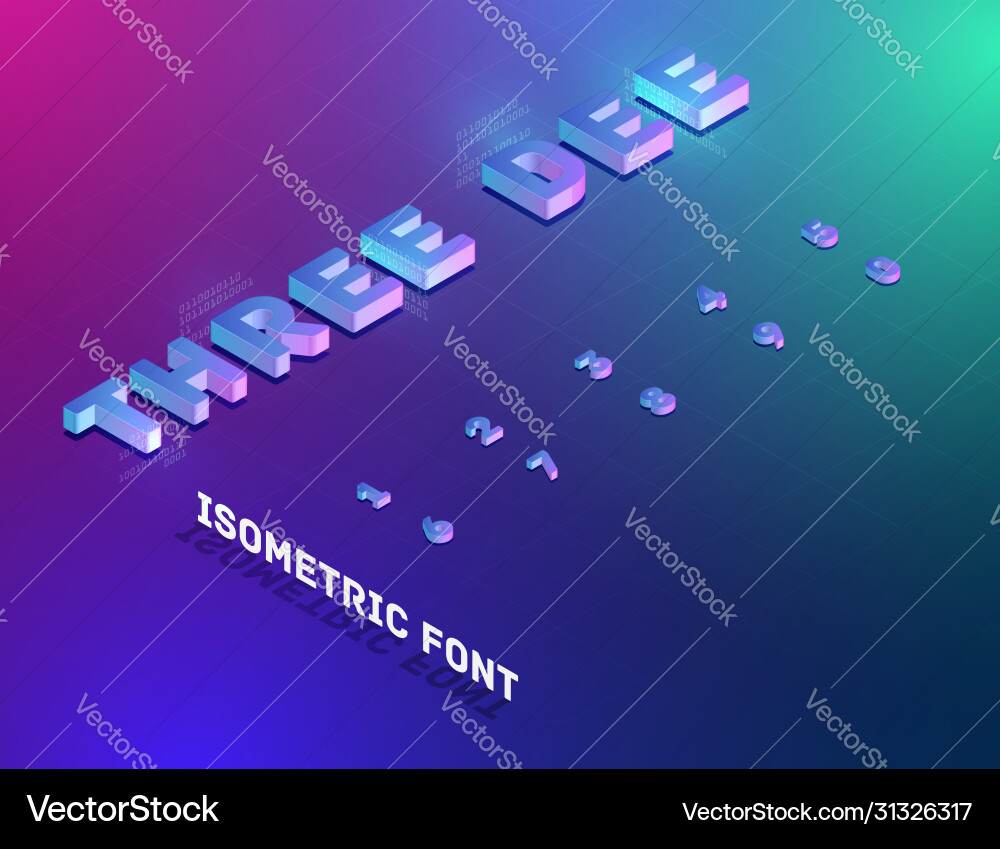Three Dee Tech Font Isometric Set vector image