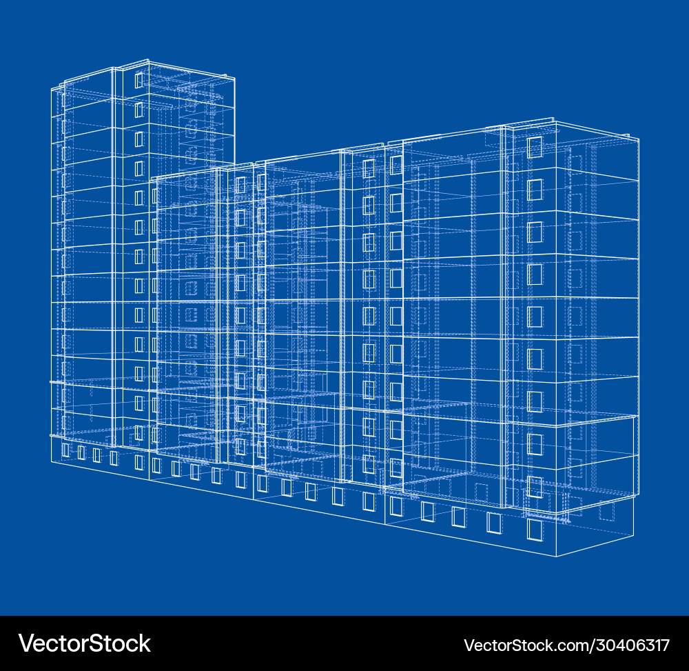 Wire-frame model a multi-storey building Vector Image