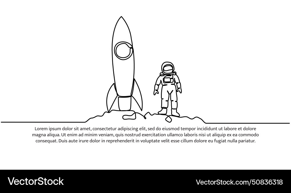 Continuous line design of the rocket flew Continuous line design of the rocket flew vector image