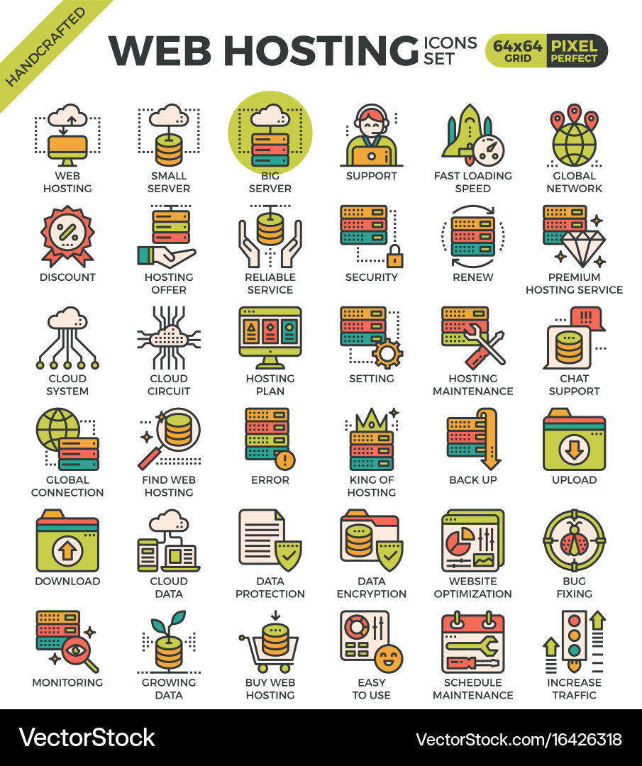 Modern Web Hosting Icons Set Vector Image