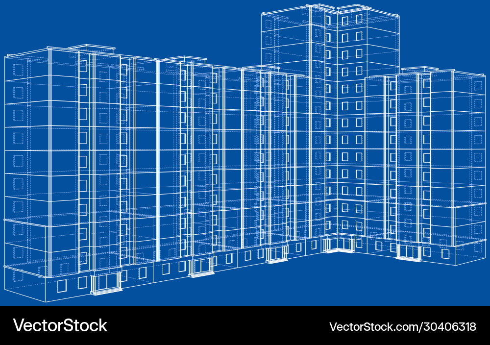 Multi-Story Building Wireframe Model vector image