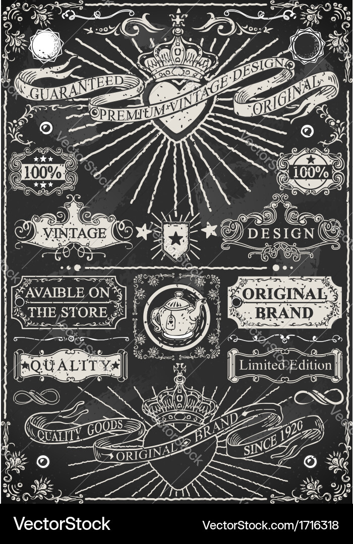 Set of calligraphic design elements on blackboard Vector Image