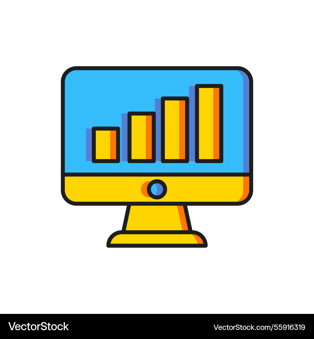 Color computer monitor with graph chart icon Color computer monitor with graph chart icon vector image