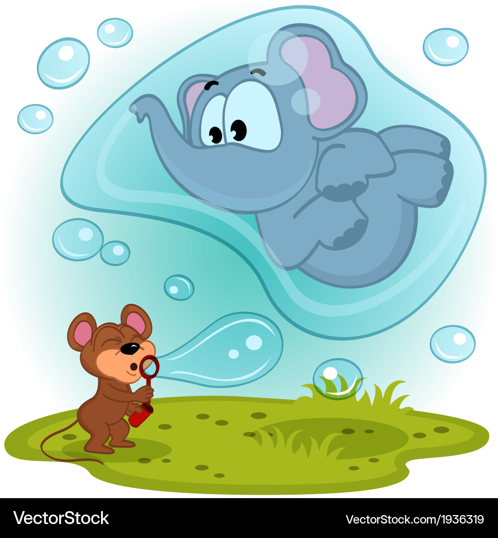 Elephant and Mouse with Bubbles vector image