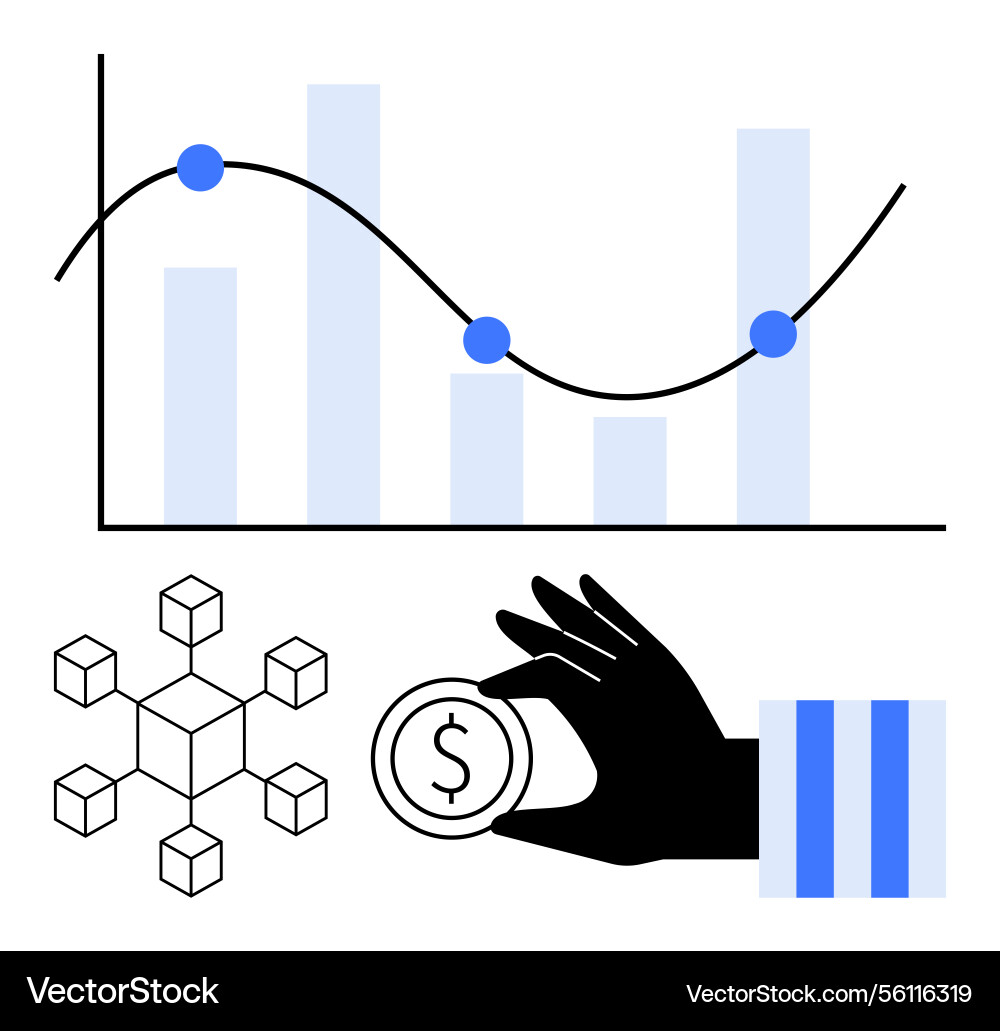 Financial graph blockchain network and a hand Financial graph blockchain network and a hand vector image