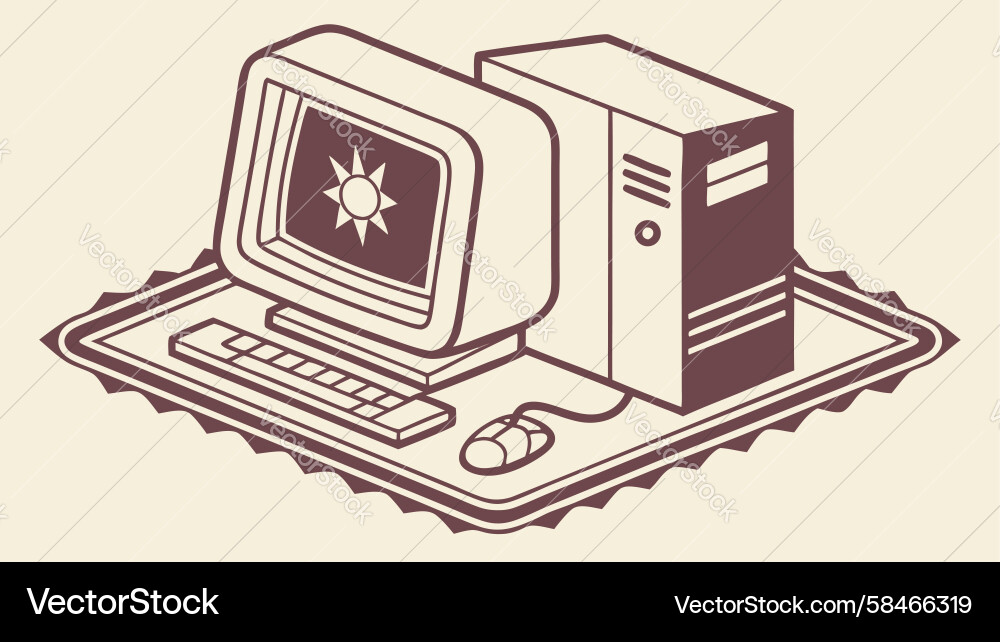 Retro Computer Setup Art Vector Image