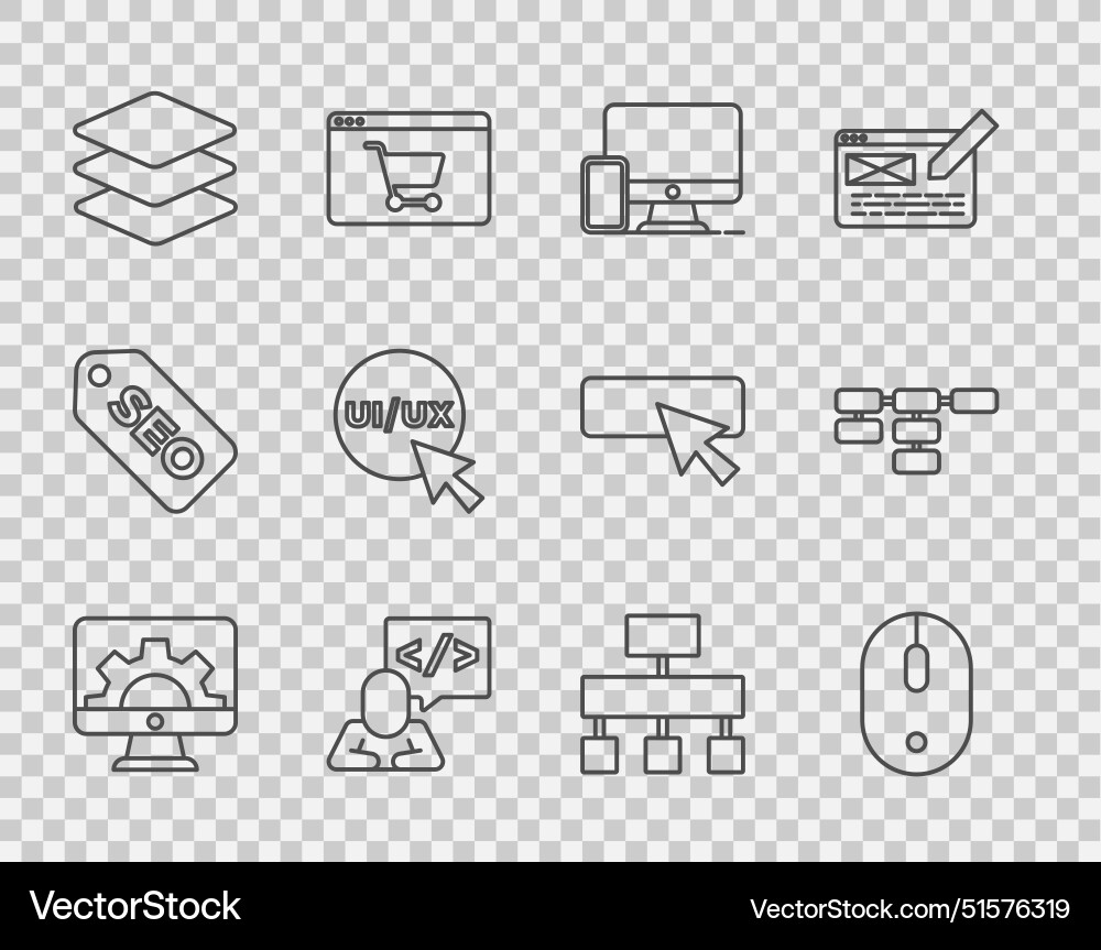 Set line web development computer mouse monitor Set line web development computer mouse monitor vector image