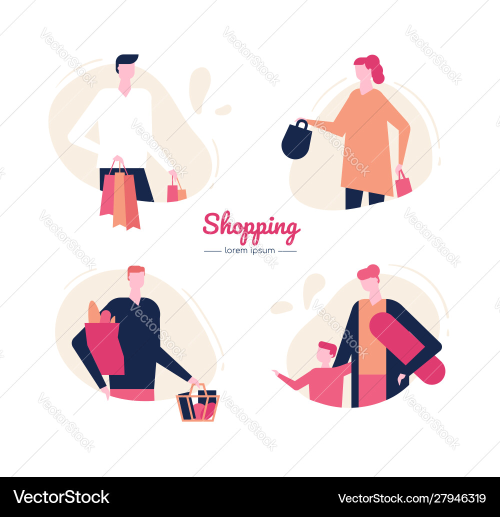 Shopping - flat design style characters set Shopping - flat design style characters set vector image