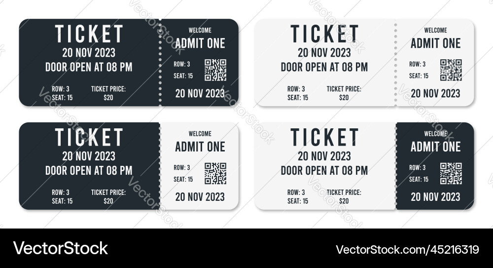 Ticket with QR Code Template vector image