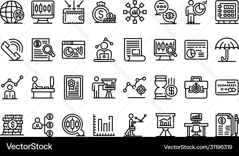 Trader icons set outline style Trader icons set outline style vector image