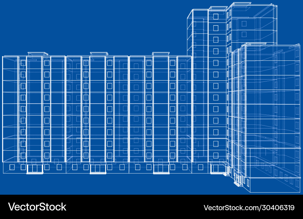 Wire-frame model a multi-storey building Wire-frame model a multi-storey building vector image