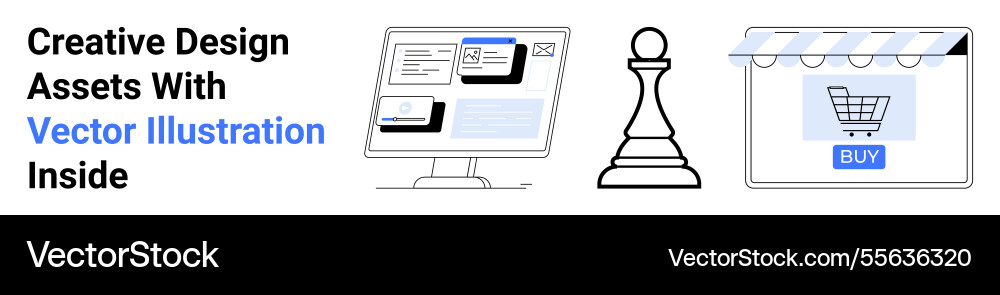 Digital resources showcase with chess piece and e Vector Image