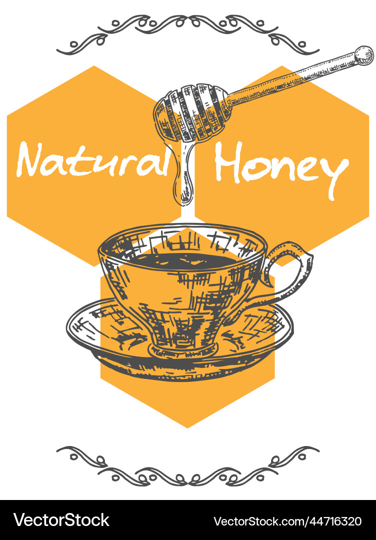 Natural bee honey package label design Royalty Free Vector
