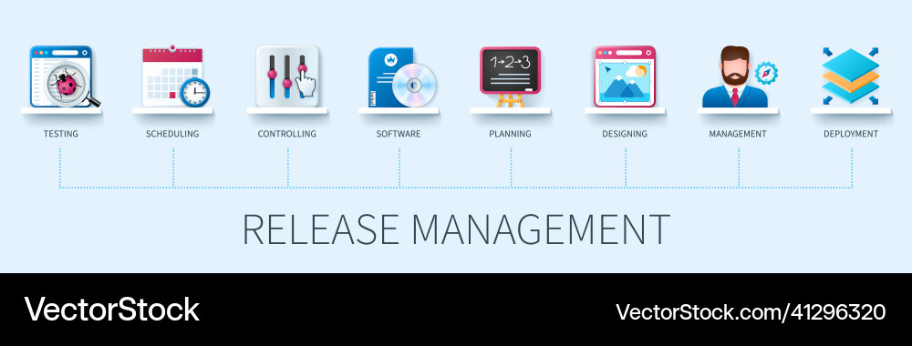 Release management concept with icons testing Release management concept with icons testing Vector Image