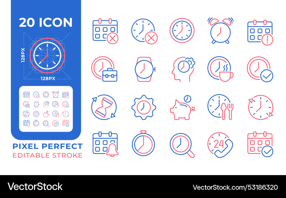 Time and clock two color line icons set Time and clock two color line icons set vector image