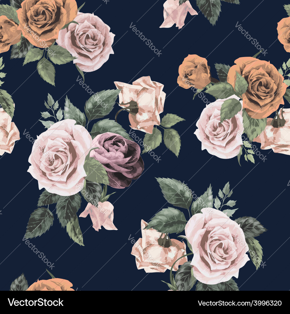 Watercolor Rose Floral Pattern Vector Image