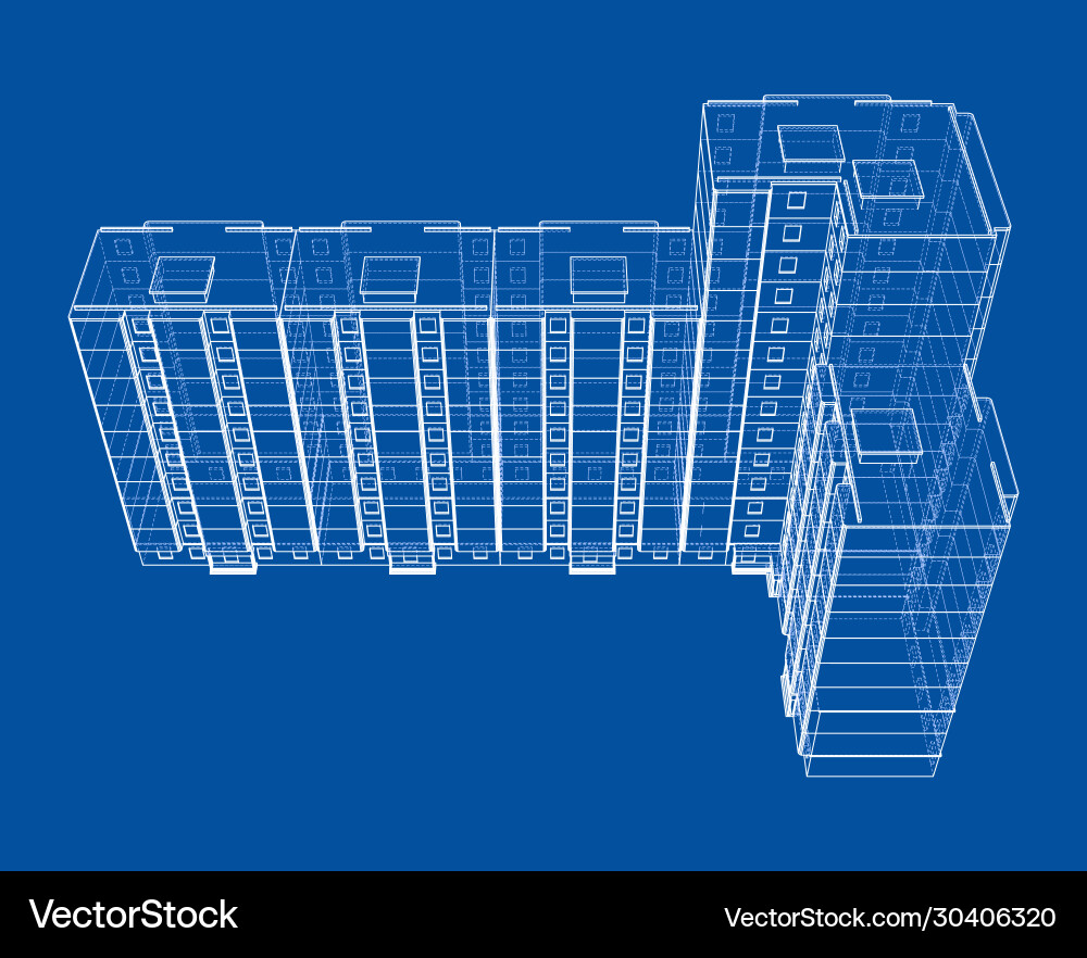 Wire-frame model a multi-storey building vector image