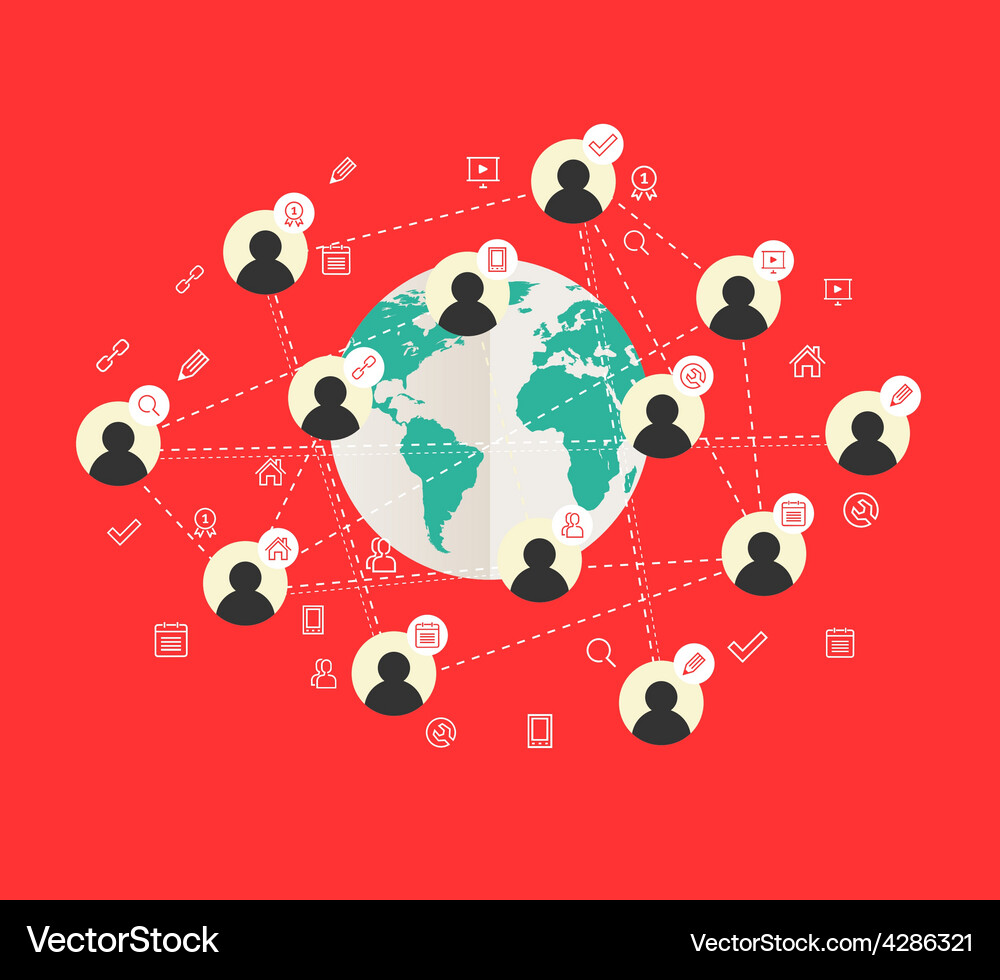 Flat design concept with world map and social Vector Image