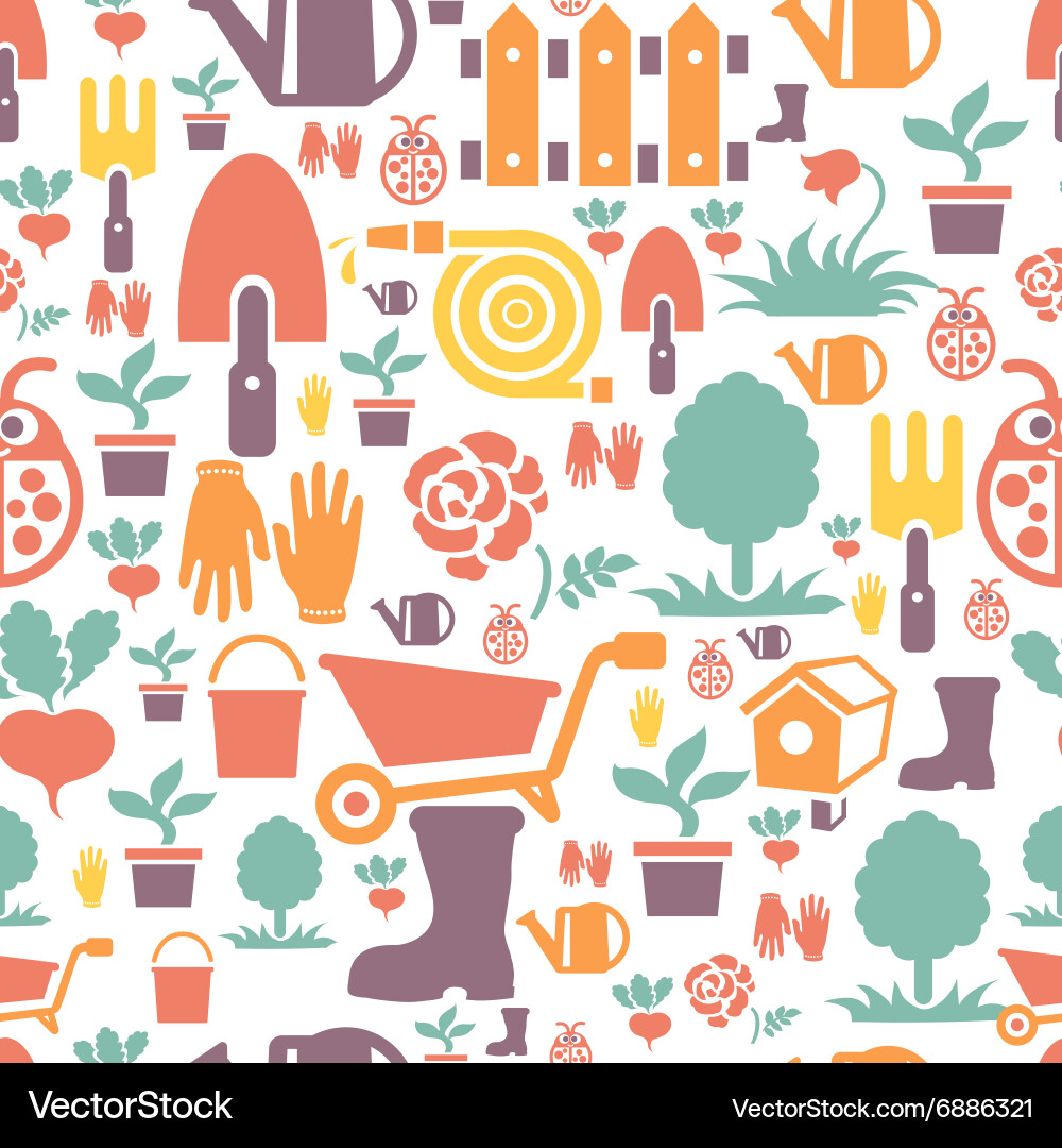 Gardening seamless pattern design with cute flat Vector Image