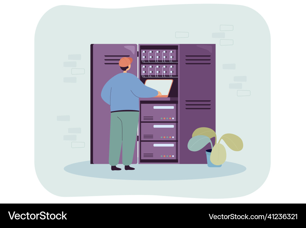 Sysadmin engineer working at switchboard Sysadmin engineer working at switchboard Vector Image