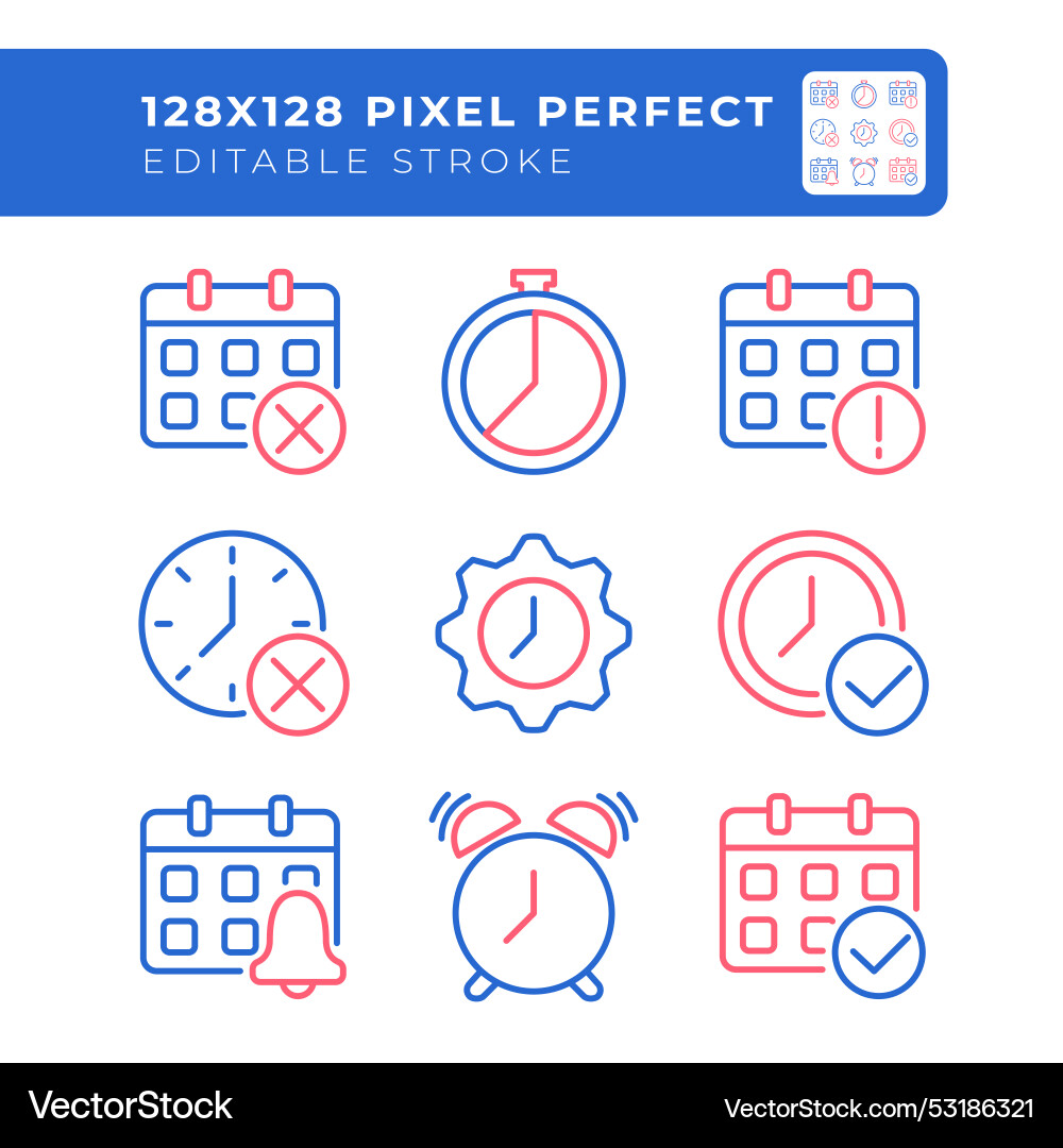 Time management two color line icons set Time management two color line icons set vector image