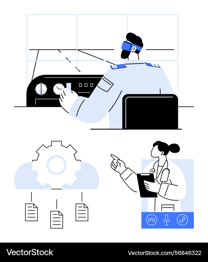 Pilot in cockpit with control dashboard cloud Vector Image