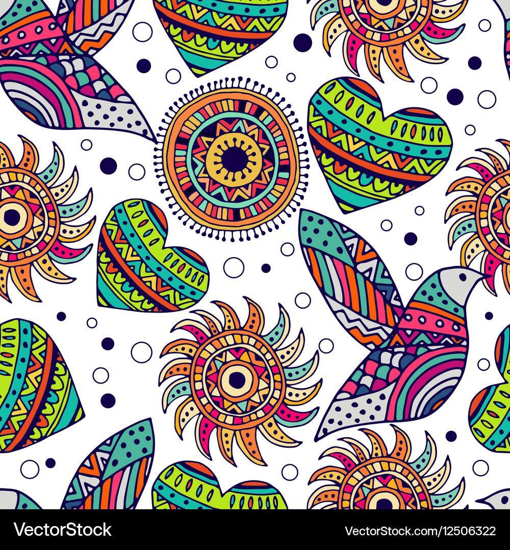 Seamless pattern with bird and heart in the style Vector Image