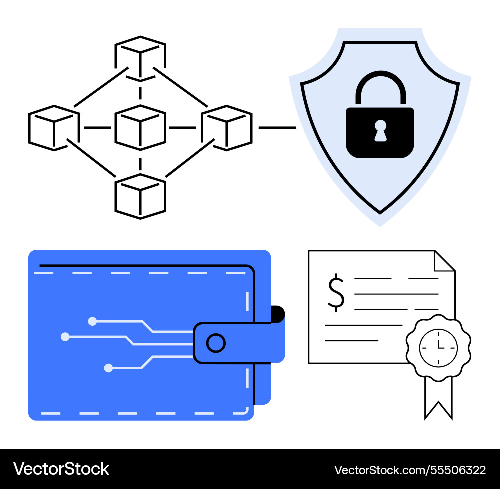Secure blockchain wallet with digital certificate Secure blockchain wallet with digital certificate vector image
