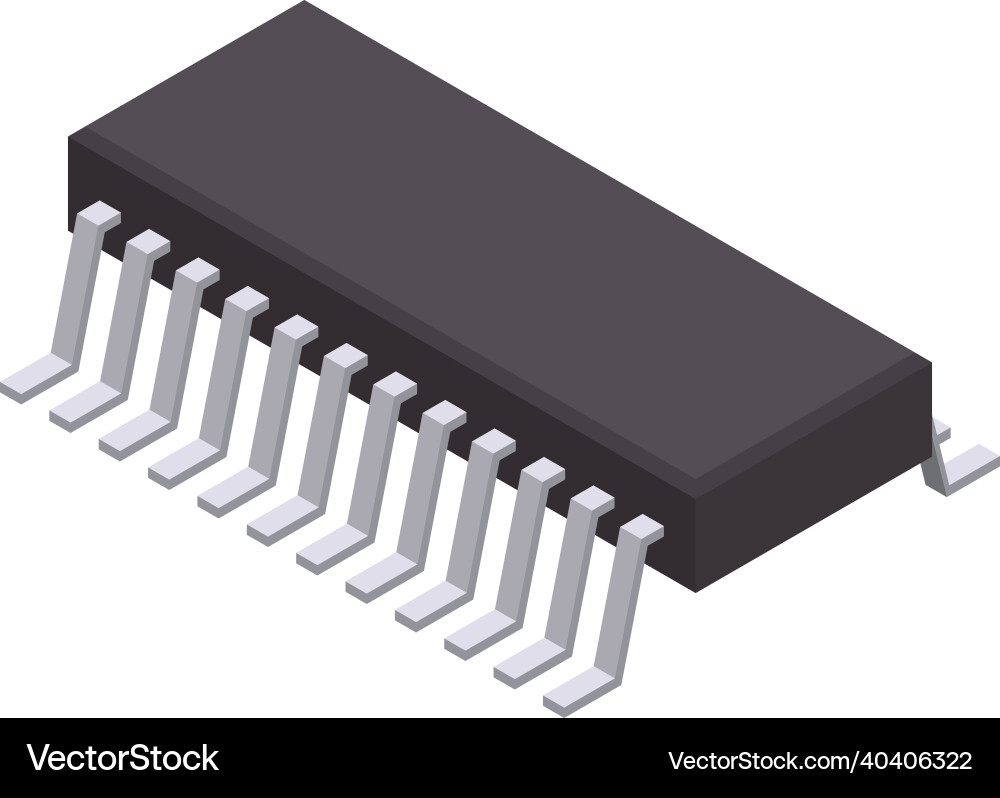 Silver microcontroller isometric composition Vector Image