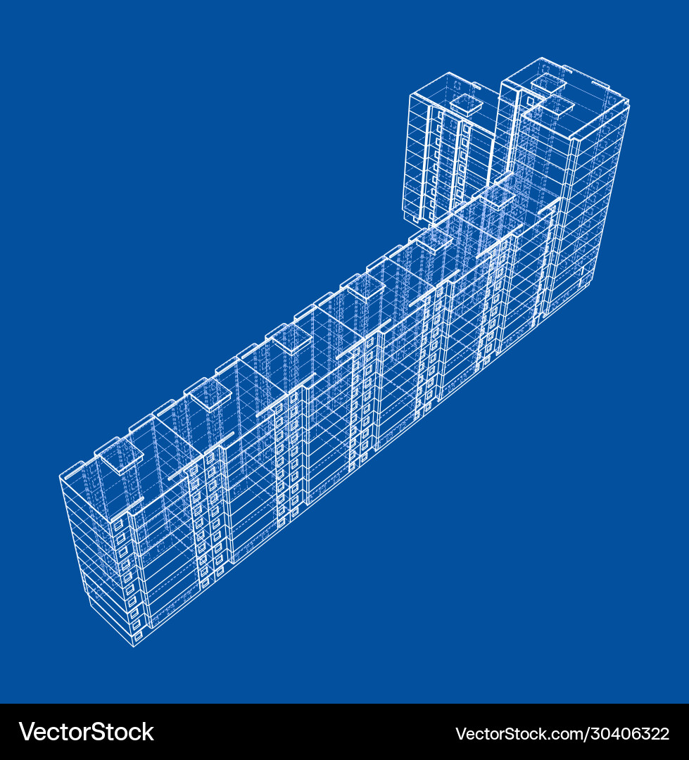 Wire-frame model a multi-storey building Vector Image