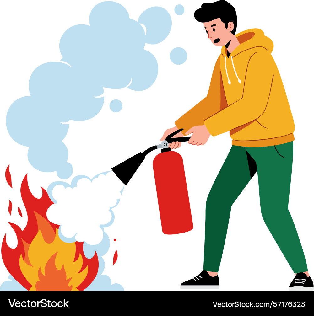 Man using fire extinguisher to put out vector image